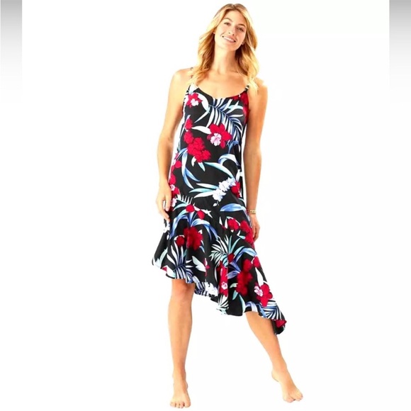 Tommy Bahama Midnight Orchid Asymmetrical Dress in Black - Picture 1 of 6